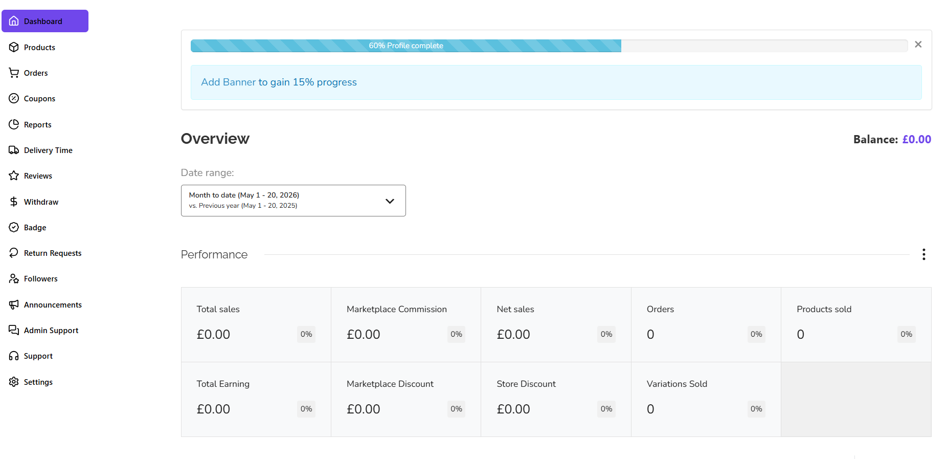 Vendor store dashboard